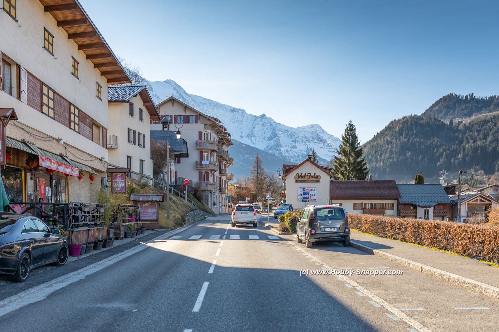 The view South up the mountain towards Les Contamines  
